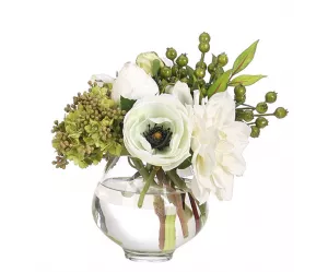 Цветы Dahlia Rose, White Green, стеклянная ваза