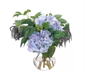 Цветы Hydrangea, Blue, Glass Bulb Vase
