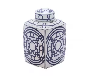 Ваза Ти Джар (Tea Jar With Pattern of Lines, бело-голубая), большая