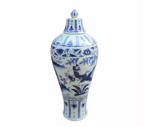 Ваза керамическая Блю энд Вайт Лиддед Плам Вэйзер Воин на коне (Blue And White Lidded Plum Vase Warrior Riding Horse)