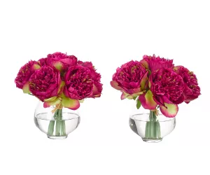 Цветы Пионы фуксия (Peony Fuchsia, сет из 2), в стеклянной вазе
