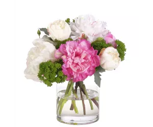 Цветы Пионы (Peony, розово-кремовые), в стеклянной вазе