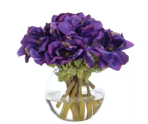 Цветы Анемоны, фиолетовые (Anemone, Purple Glass Bubble), в стеклянном шаре