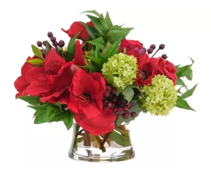 Цветы Амариллис Роза (Amaryllis Rose, красные), в стеклянной вазе