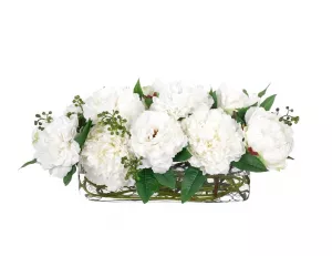 Цветы Пионы (Peony, белые), в стеклянной квадратной вазе