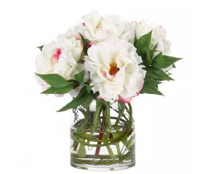 Цветы Пионы (Peony, бело-розовые), в стеклянной вазе