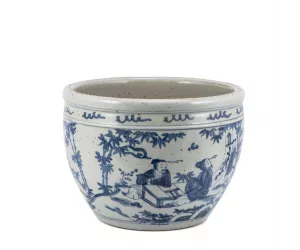 Кашпо Пот виз Севен Сейджес оф Бамбу Грув (Pot With Seven Sages of Bamboo Groove, бело-голубая фарфоровая)