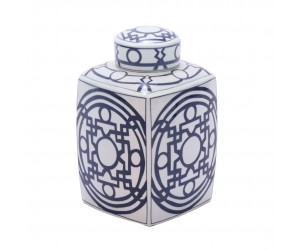 Ваза бело-голубая квадратная Tea Jar With Pattern of Lines большая