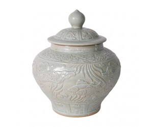 Ваза фарфоровая Sage Green Embossed Fish Ginger Jar