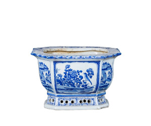 Ваза керамическая  Blue And White Porcelain Octagonal Planter Floral Bird Motif